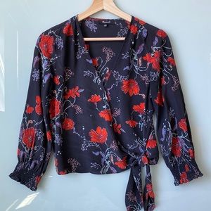 Madewell Floral Silk Wrap Blouse